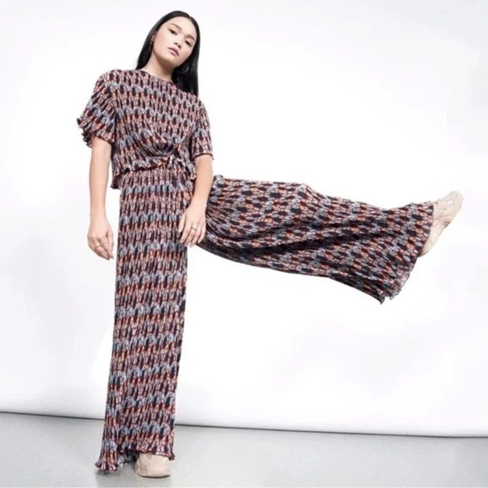 Wildfang Womens Empower Plisse Loose Leg Drawstring Pants Floral Wide Leg M New